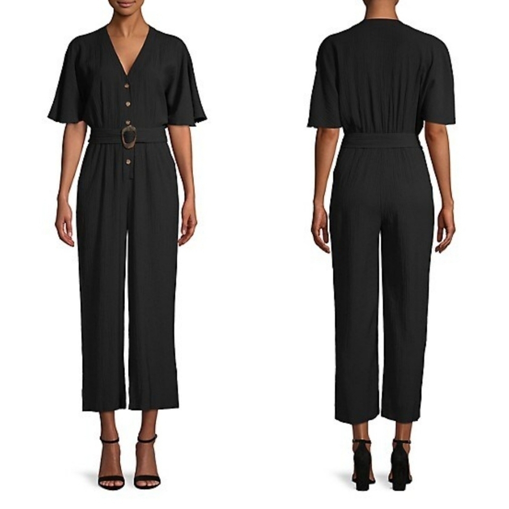Calvin Klein Belted V-Neck Short Sleeve Jumpsuit With Pockets